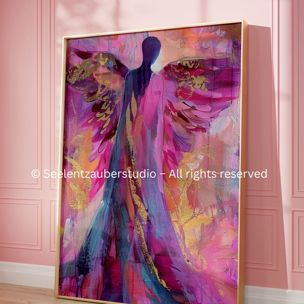 Engel Leinwandbild auf Keilrahmen – Spirituelles Engelbild, Soul Art Wandbild, Heilende Kunst, Moderne spirituelle Wanddekoration