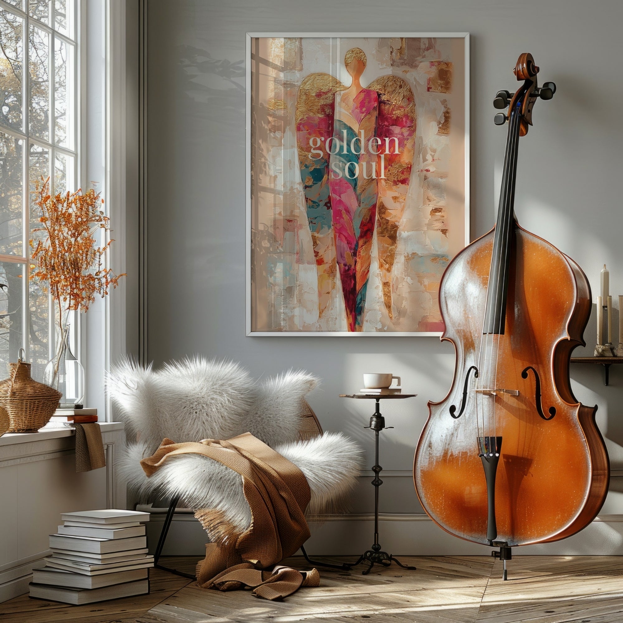 Golden Soul Poster, Engel Wandbild modern, Boho Wall Art, Spiritual Art Print, Beige Gold Bild, Minimalistische Kunst, Geschenk für Frauen