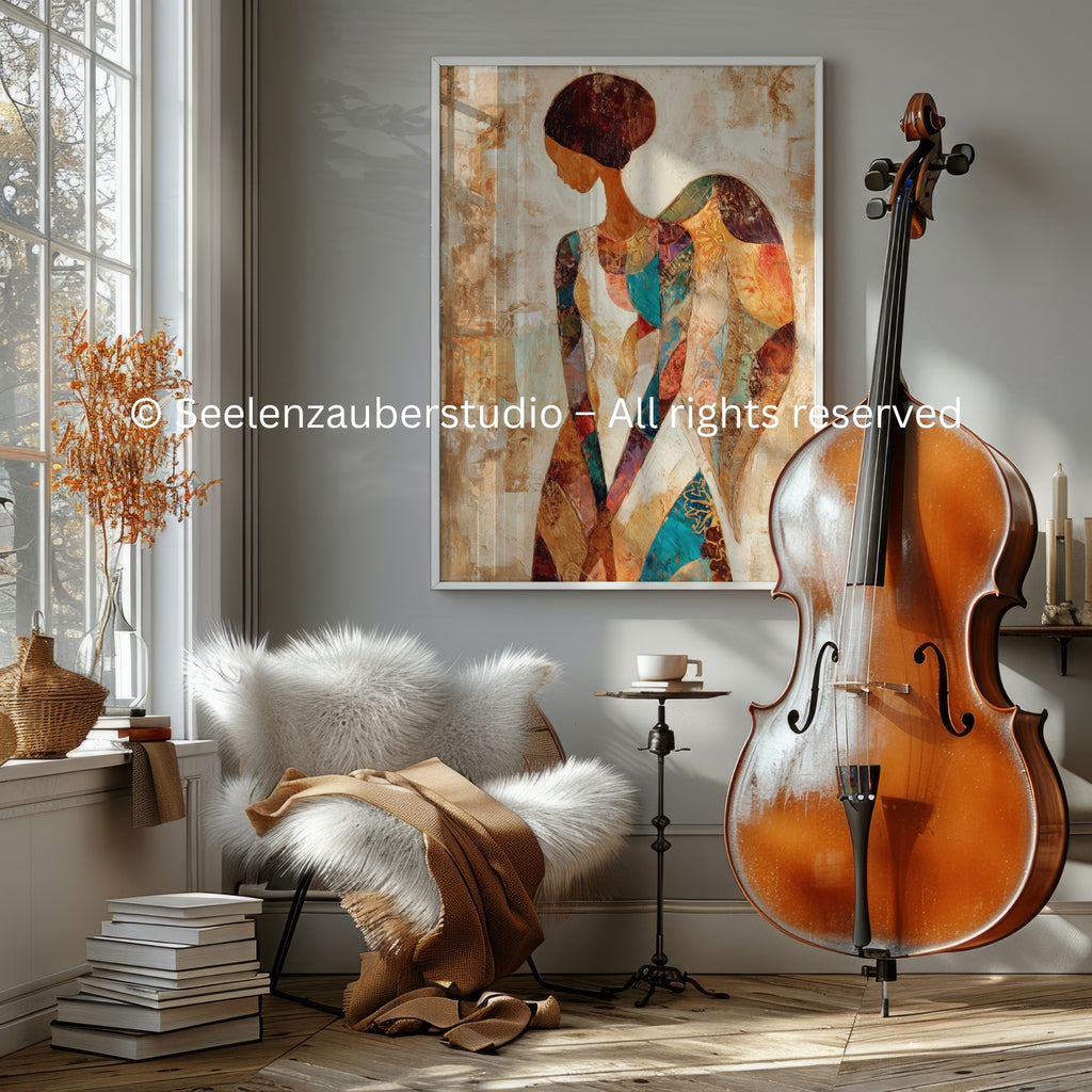 Boho Engel Poster Beige Gold | Schutzengel Wandbild Modern | Spirituelle Wandkunst | Abstrakter Engel Boho Deko | (Kopie)