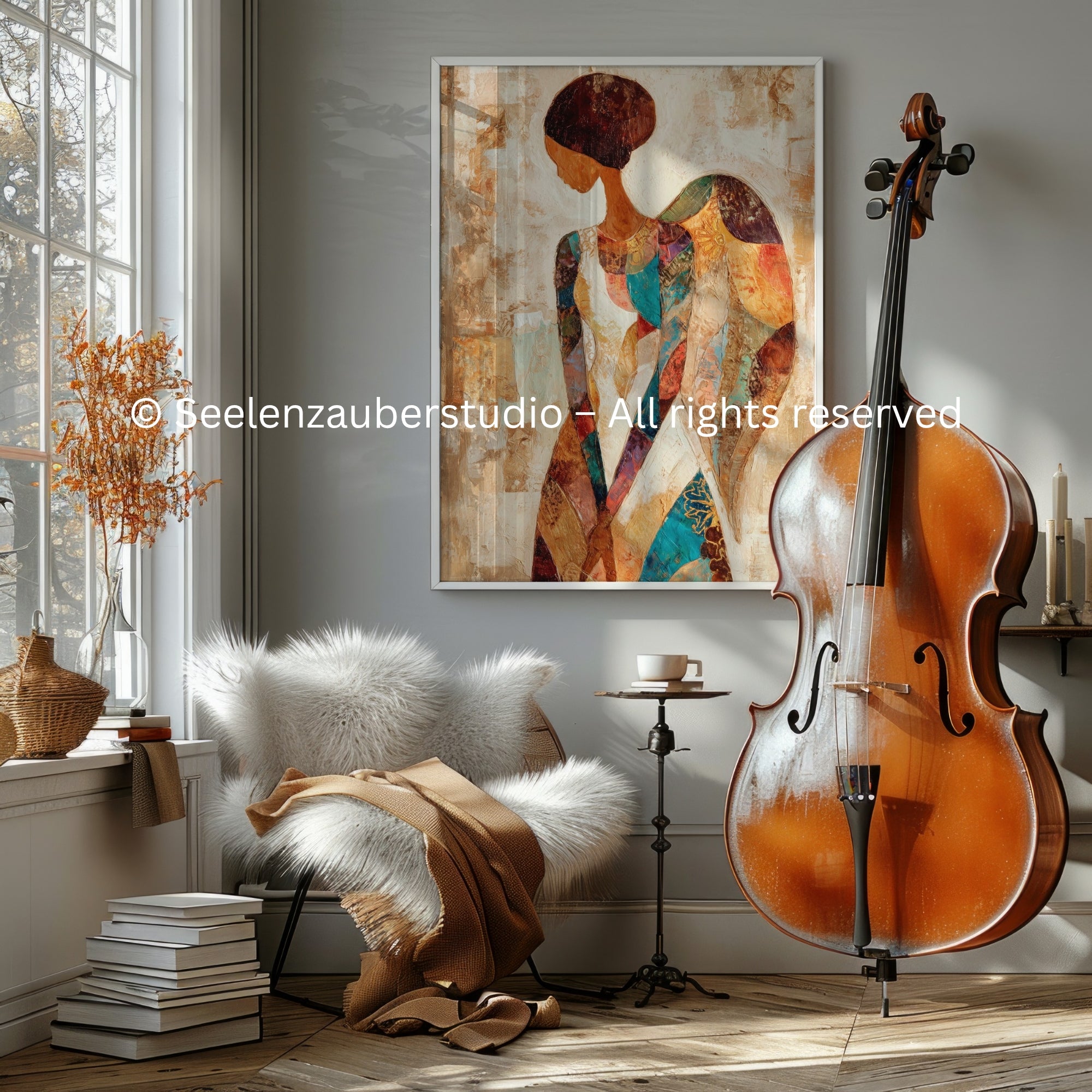 Boho Engel Poster Beige Gold | Schutzengel Wandbild Modern | Spirituelle Wandkunst | Abstrakter Engel Boho Deko |