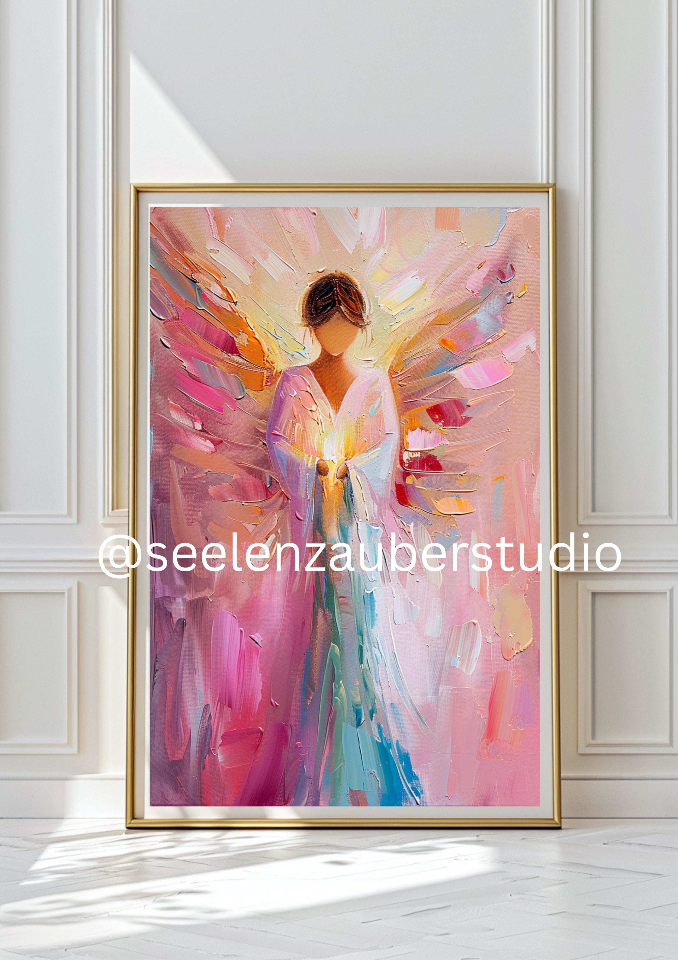 Engel Poster Bunt – Moderner Schutzengel mit Licht  Flügeln – Spirituelle Wandkunst – Engelbild Abstrakt – Geschenk Hoffnung  Kraft