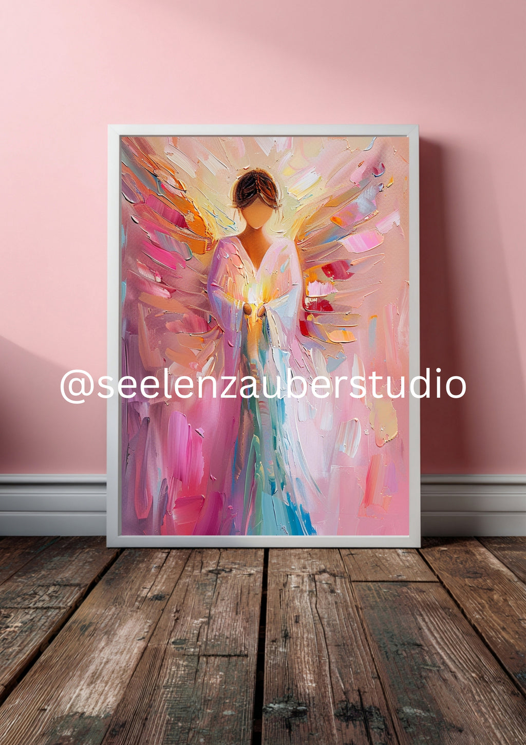 Engel Poster Bunt – Moderner Schutzengel mit Licht  Flügeln – Spirituelle Wandkunst – Engelbild Abstrakt – Geschenk Hoffnung  Kraft