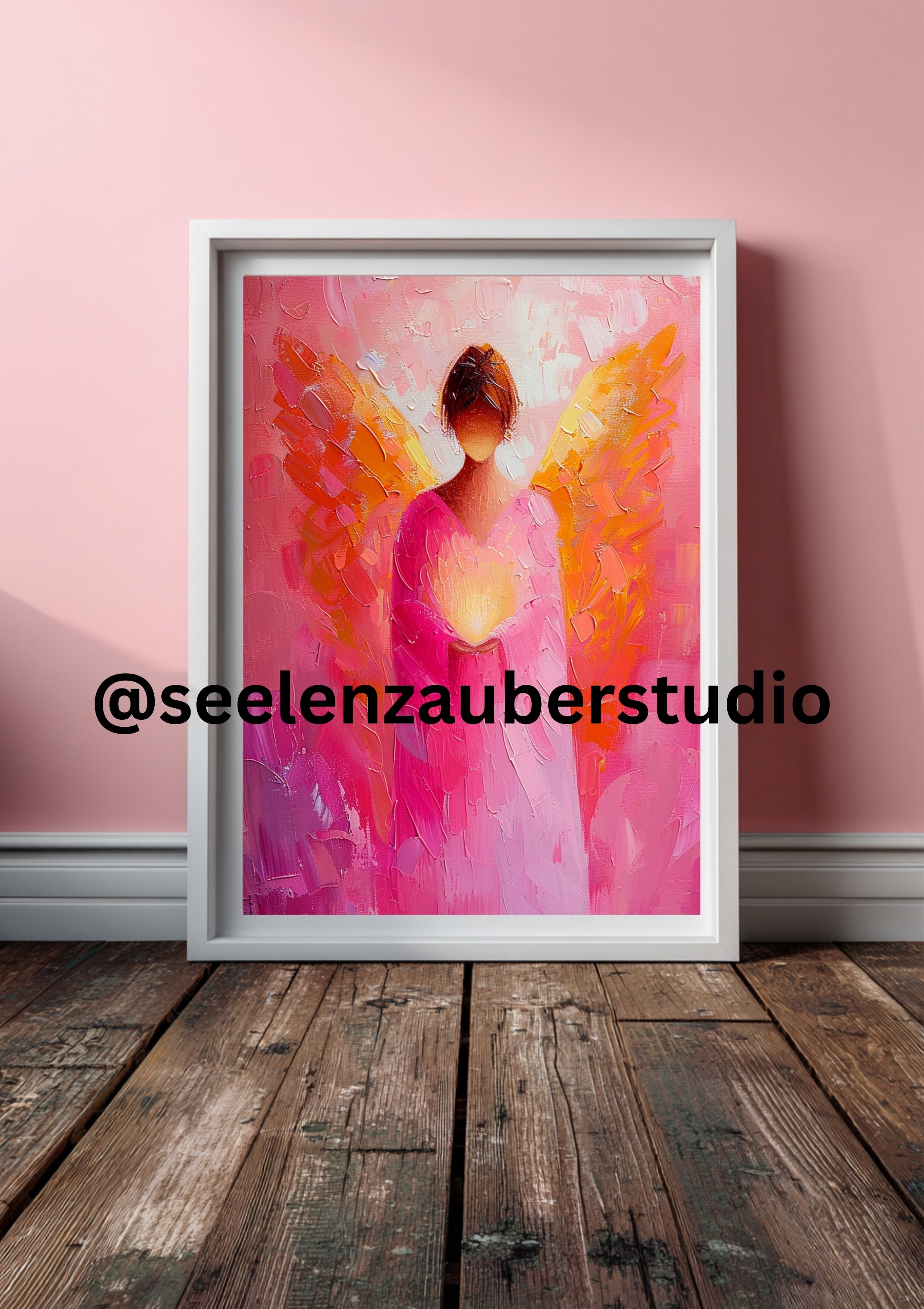 Erzengel Chamuel Poster - Rosa Engelskunst – Chamuel Wandbild – Spirituelle Herzenergie Kunst – Himmlische Kunst