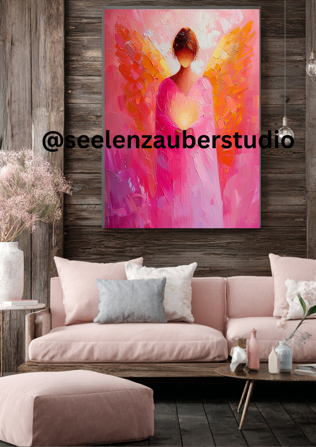 Erzengel Chamuel Poster - Rosa Engelskunst – Chamuel Wandbild – Spirituelle Herzenergie Kunst – Himmlische Kunst