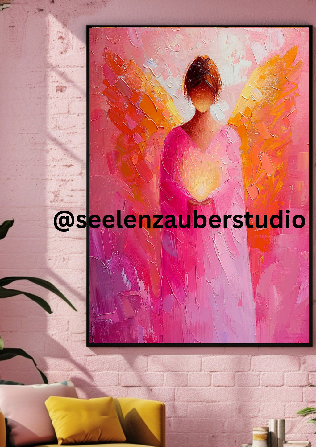 Erzengel Chamuel Poster - Rosa Engelskunst – Chamuel Wandbild – Spirituelle Herzenergie Kunst – Himmlische Kunst