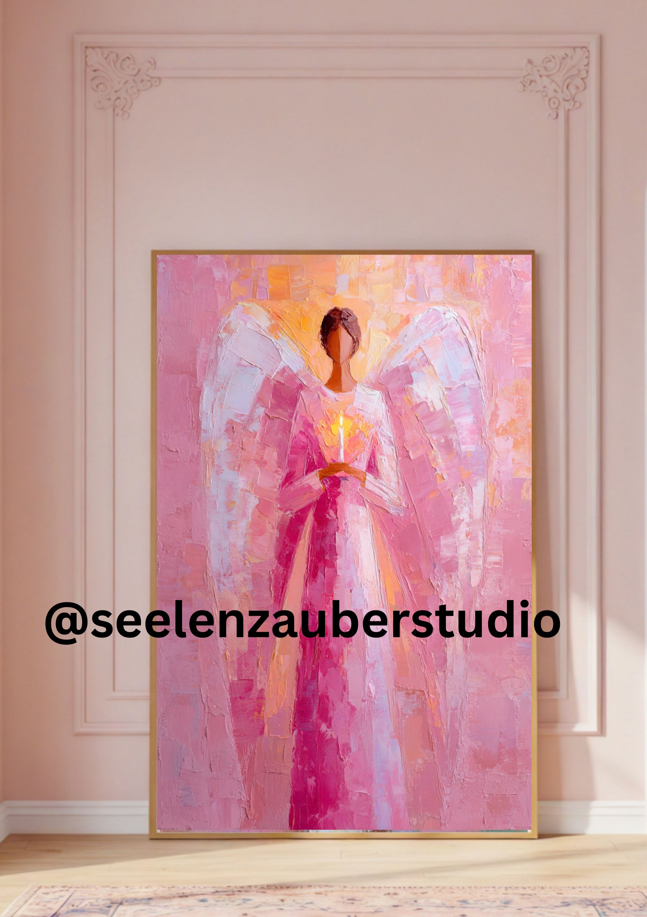 Archangel Chamuel Poster – Pink Angel Art | Spiritual Wall Art Full of Love, Heart Energy &amp; Harmony