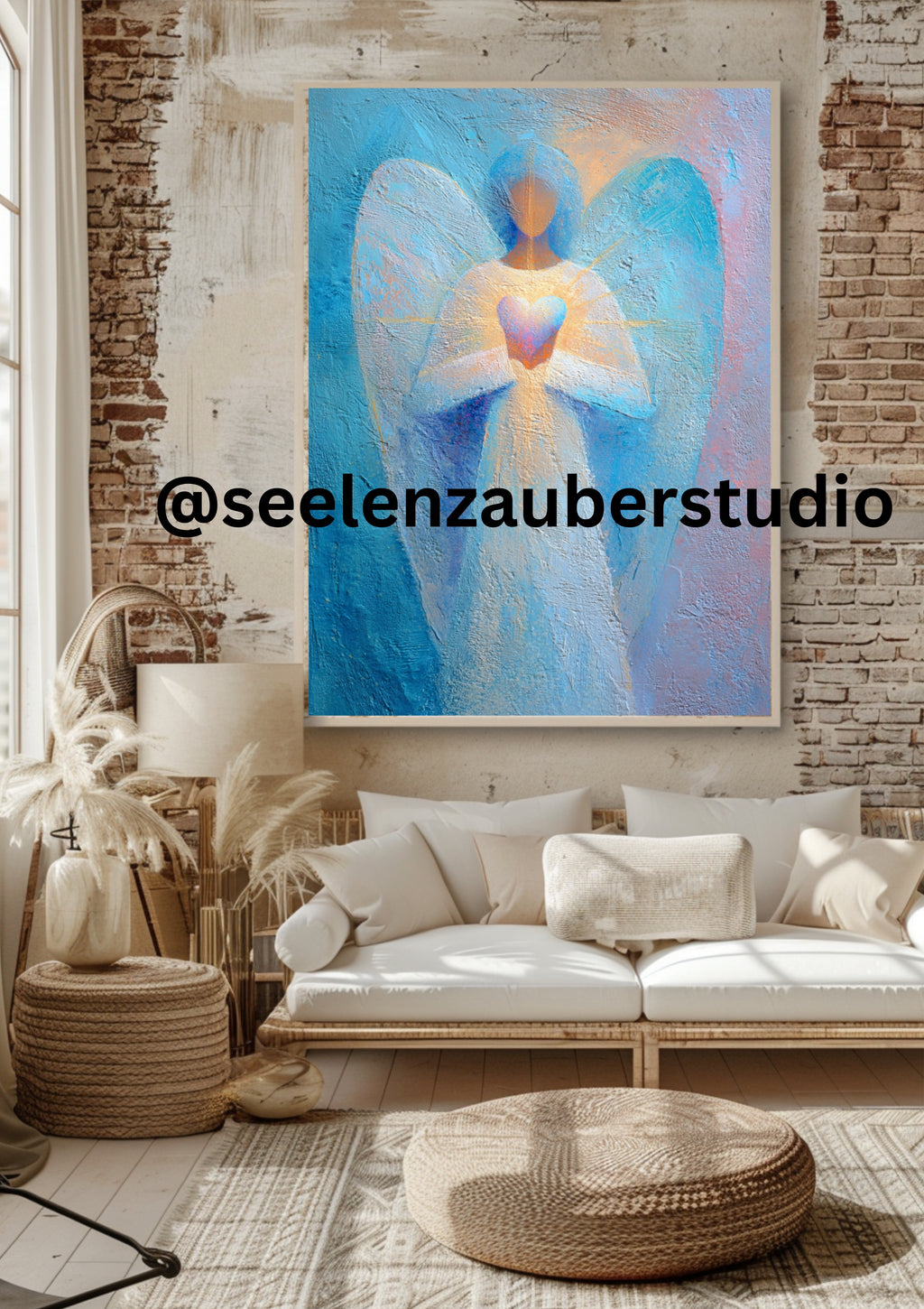 Guardian Angel Poster - Turquoise Blue Gold - Spiritual Wall Art - Angel Art Print
