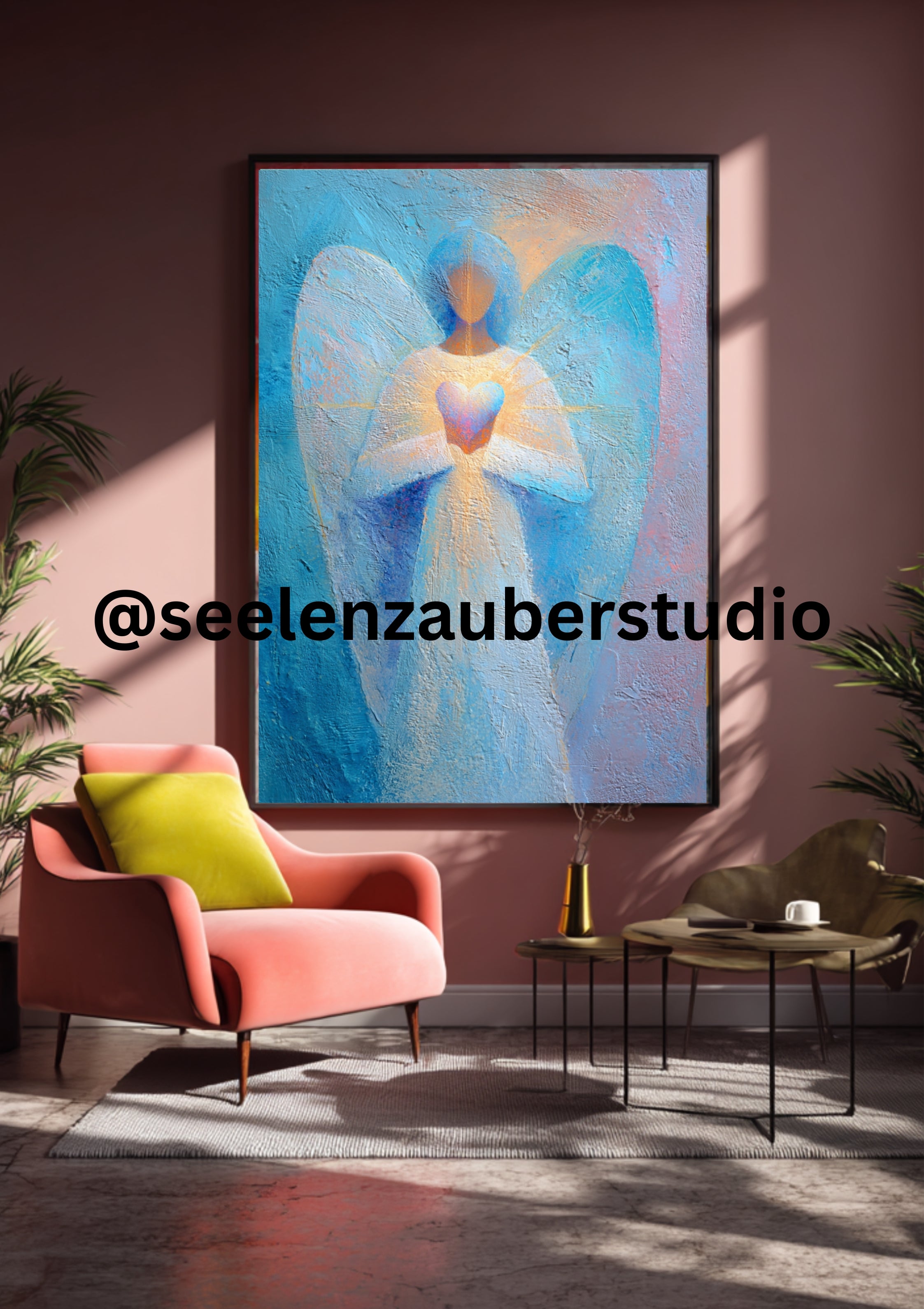 Guardian Angel Poster - Turquoise Blue Gold - Spiritual Wall Art - Angel Art Print