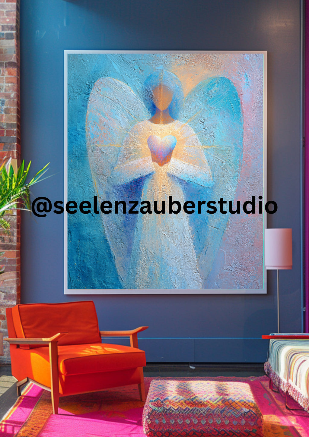 Guardian Angel Poster - Turquoise Blue Gold - Spiritual Wall Art - Angel Art Print