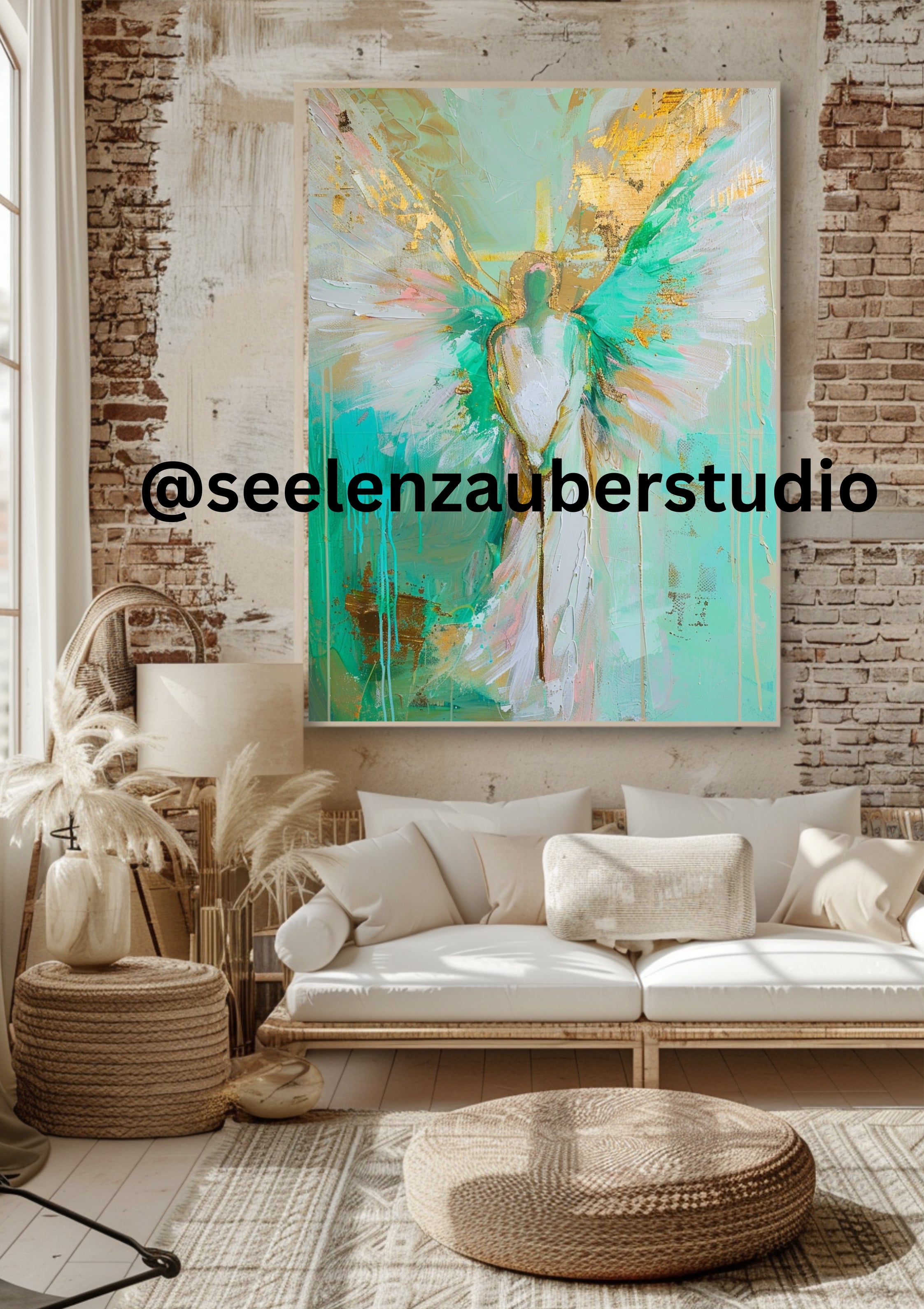 Archangel Raphael Poster Green Turquoise Wall Art Angel Healing Guardian Angel Art Print Spiritual Decoration