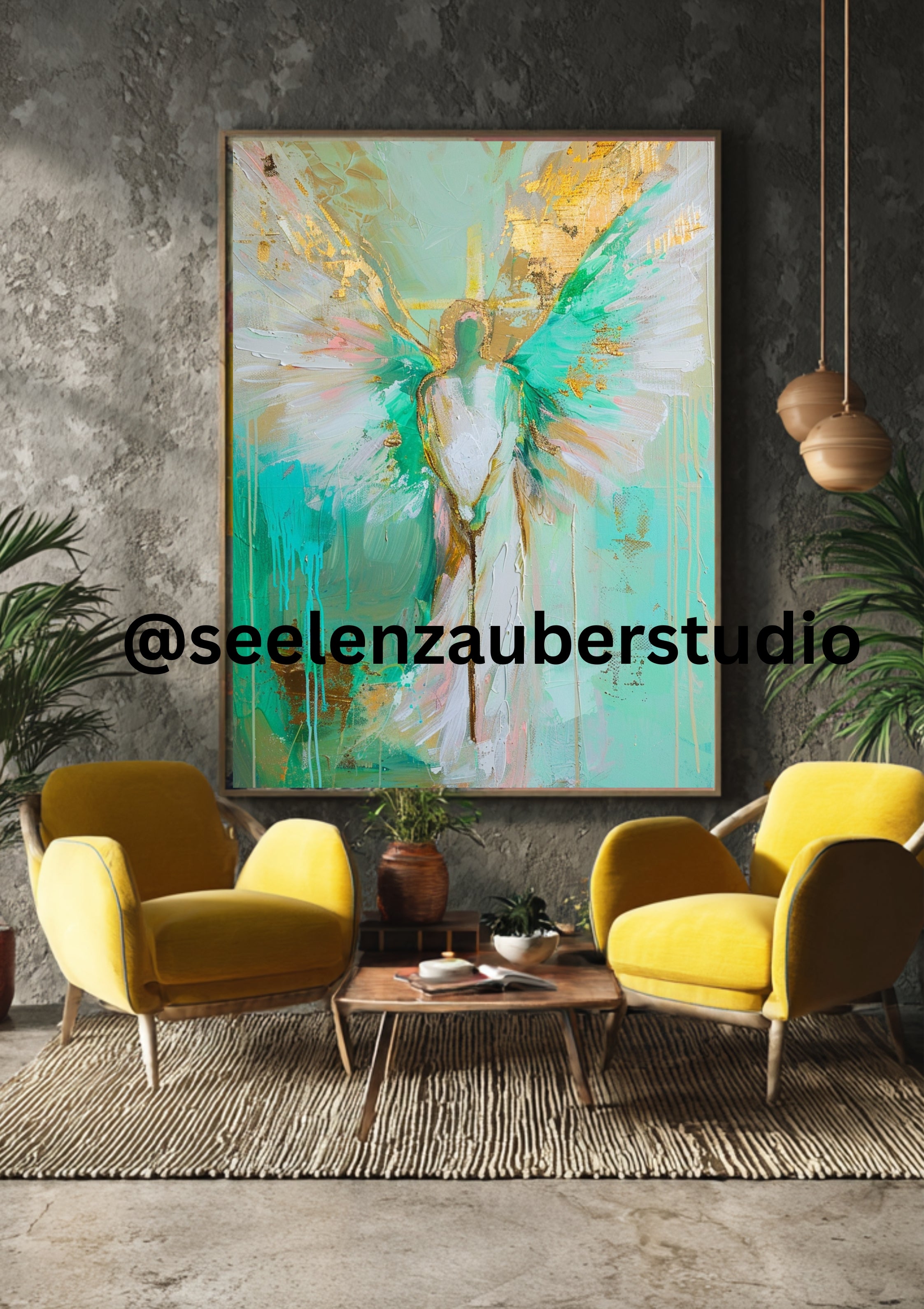 Archangel Raphael Poster Green Turquoise Wall Art Angel Healing Guardian Angel Art Print Spiritual Decoration