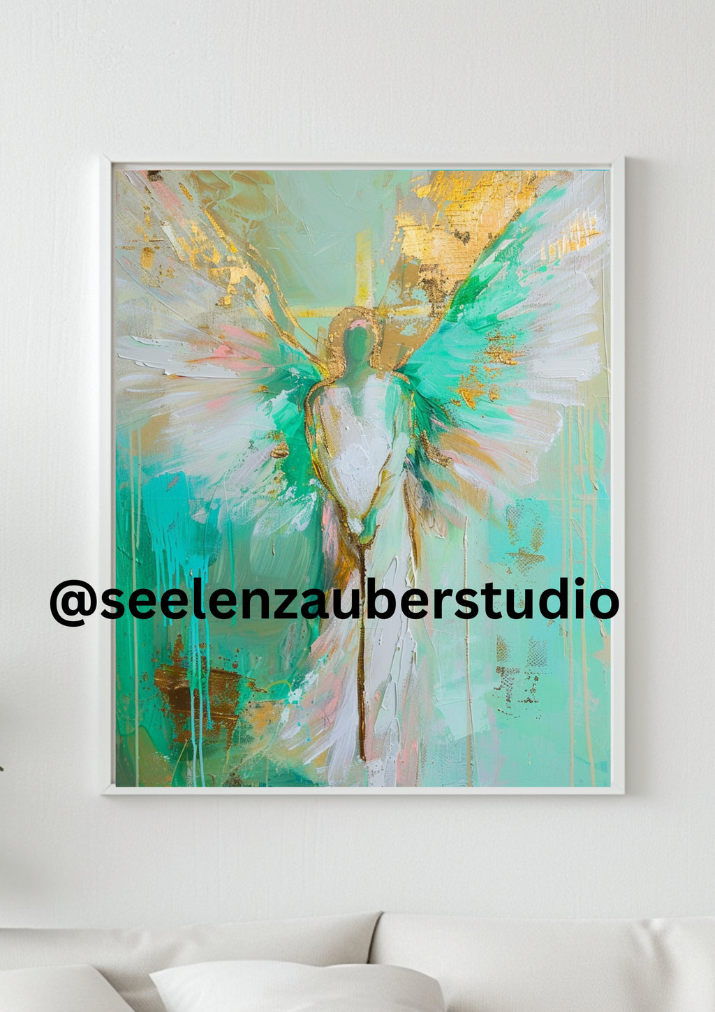 Archangel Raphael Poster Green Turquoise Wall Art Angel Healing Guardian Angel Art Print Spiritual Decoration