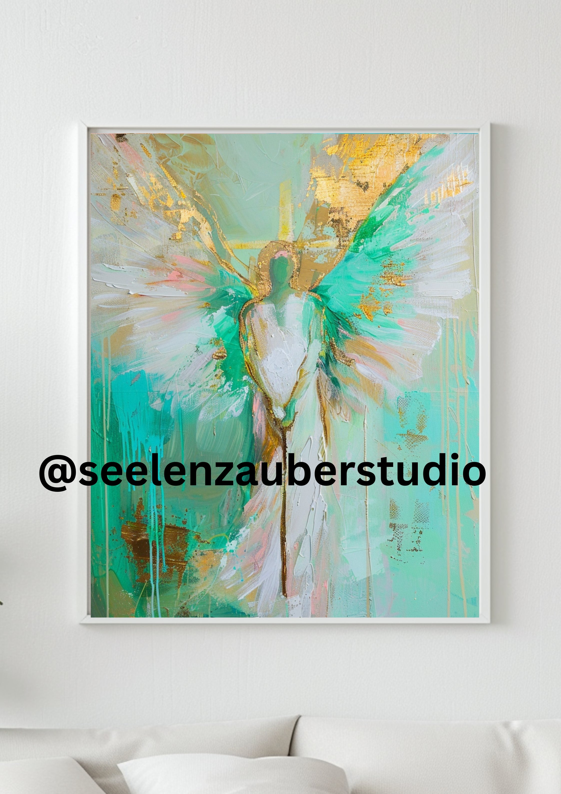 Archangel Raphael Poster Green Turquoise Wall Art Angel Healing Guardian Angel Art Print Spiritual Decoration