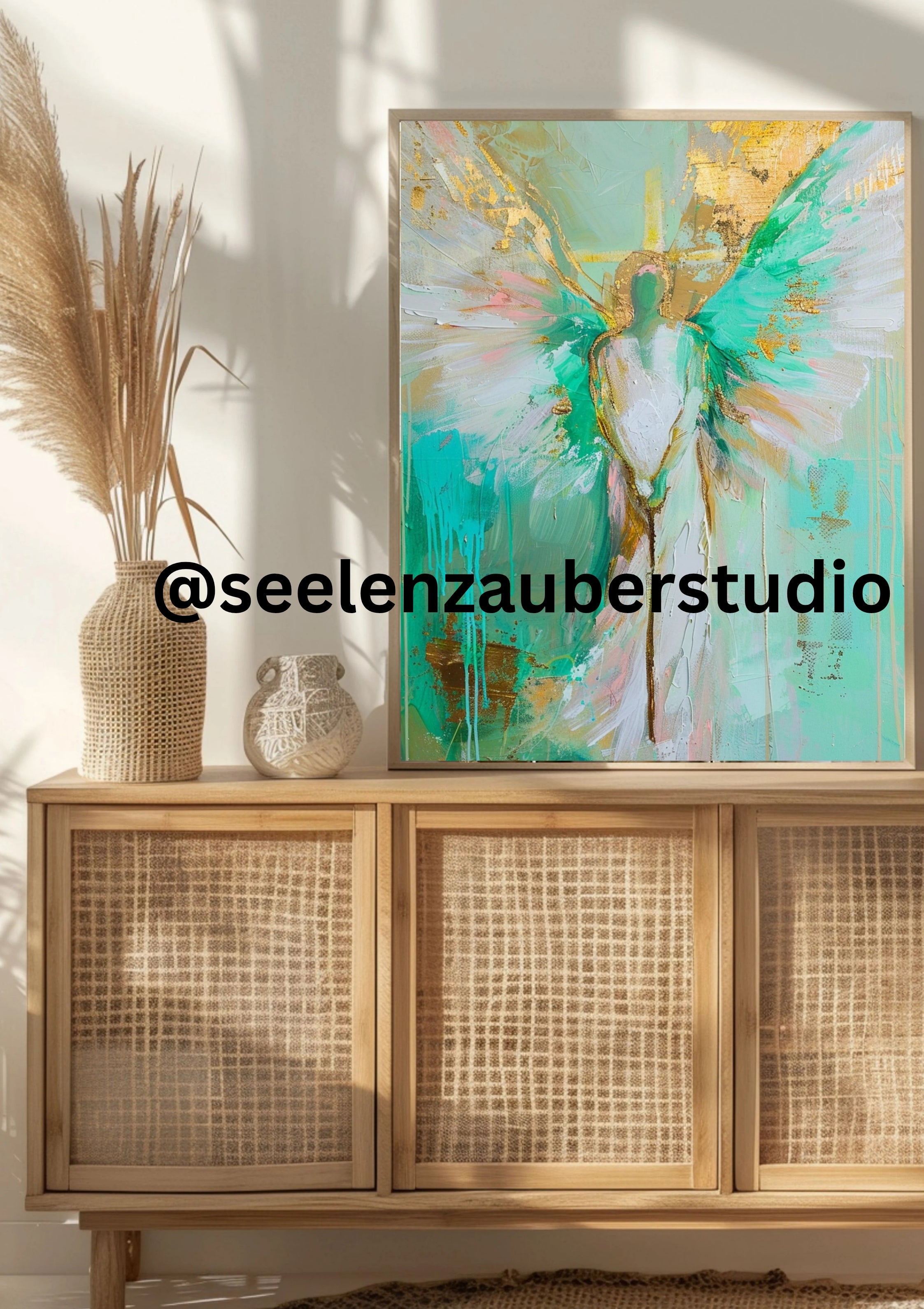 Archangel Raphael Poster Green Turquoise Wall Art Angel Healing Guardian Angel Art Print Spiritual Decoration