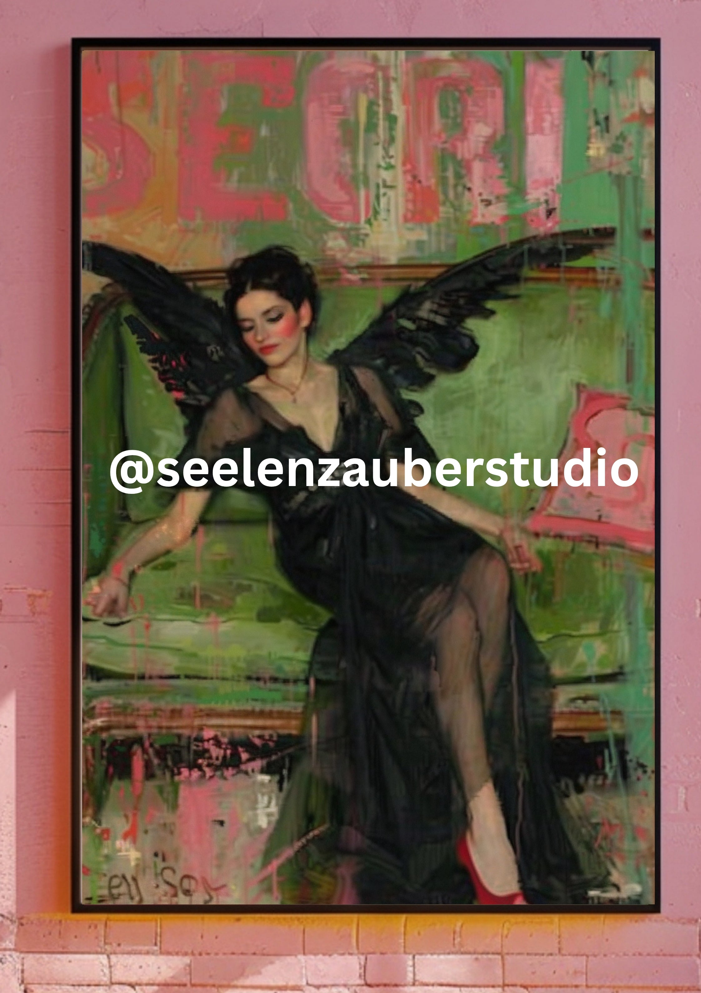 Vintage Engel Poster Modern – Zeitgenössische Vintage Wandkunst – Mystisches Frauenmotiv – Digitaler Kunstdruck