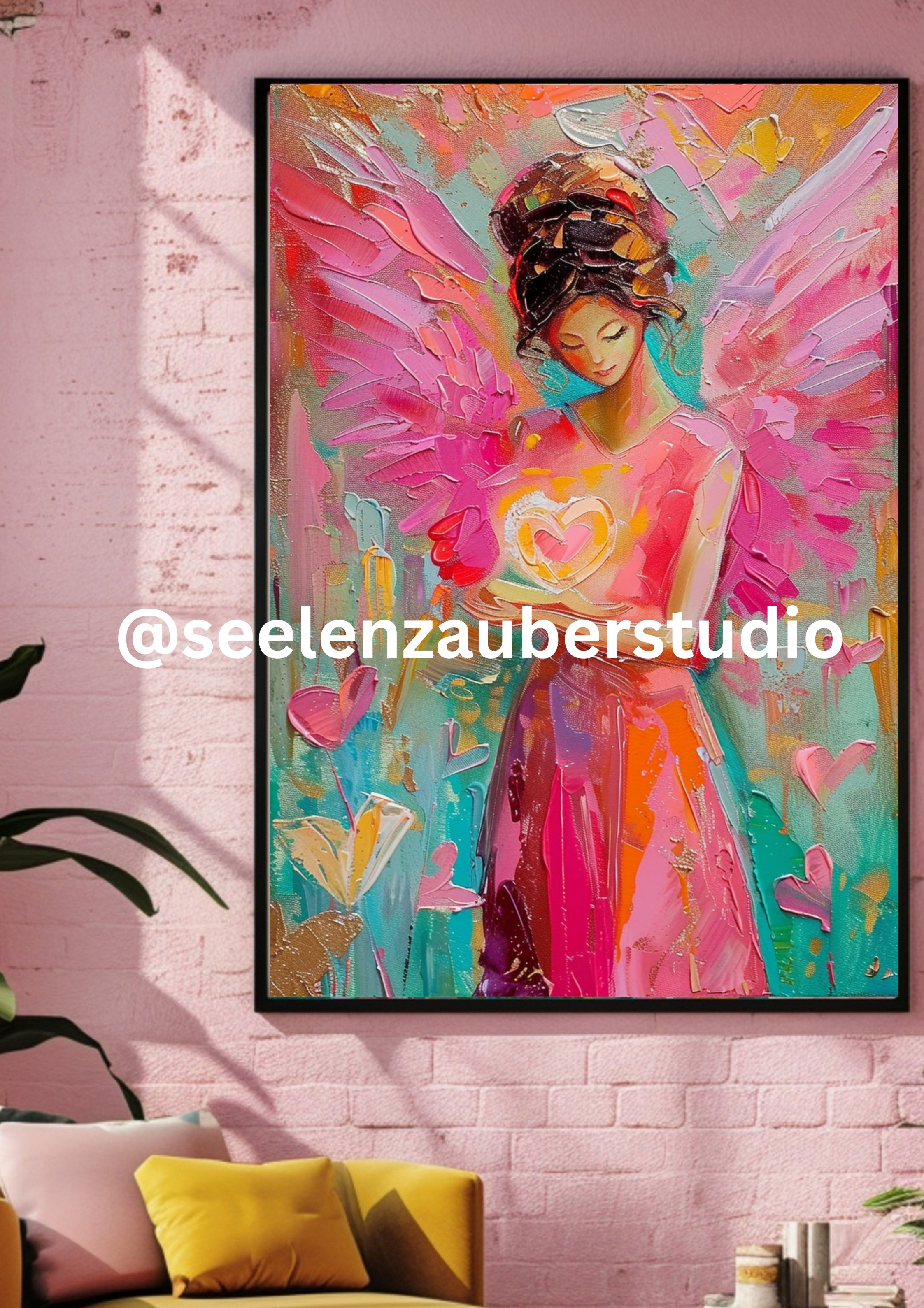 Erzengel Chamuel Poster - Rosa Engelskunst – Chamuel Wandbild – Spirituelle Herzenergie Kunst – Himmlische Kunst – Engelsbild