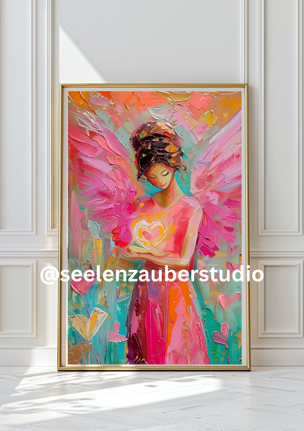 Erzengel Chamuel Poster - Rosa Engelskunst – Chamuel Wandbild – Spirituelle Herzenergie Kunst – Himmlische Kunst – Engelsbild