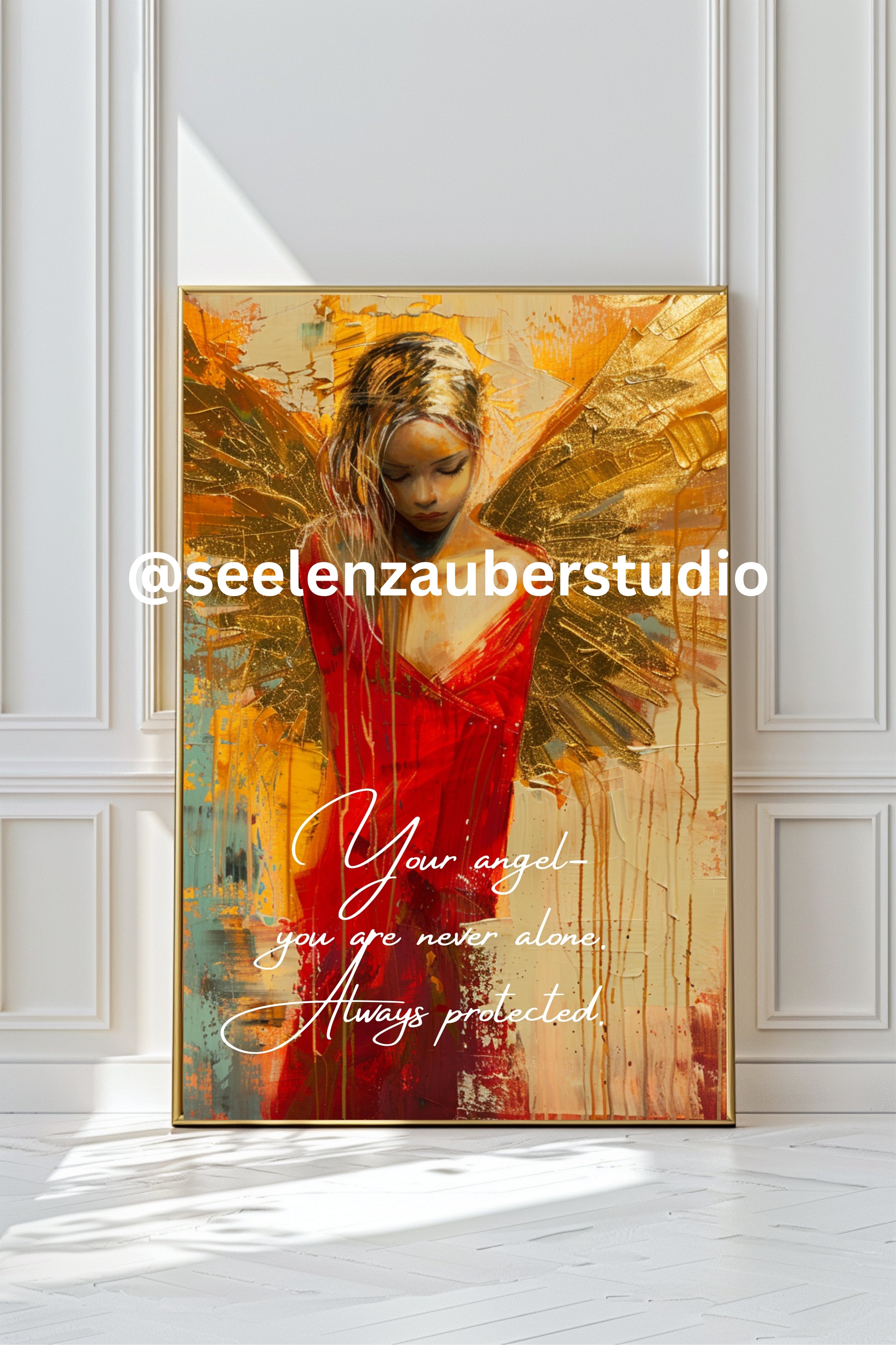 Golden angel in a red dress